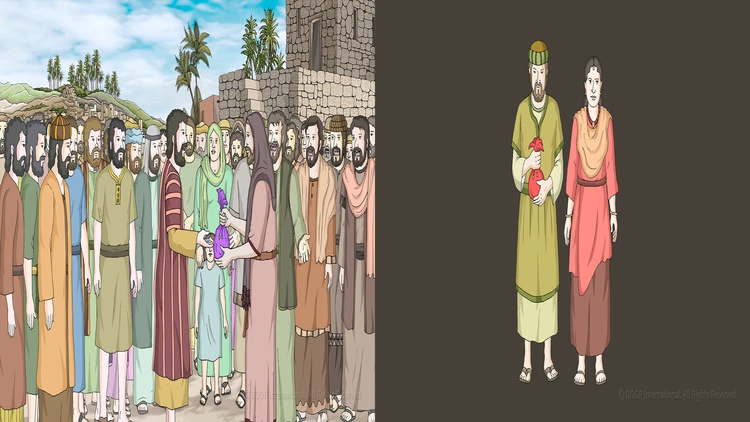 ผู้เชื่อ​แบ่งปัน​สิ่ง​ที่​เขา​มี​กัน,อานาเนีย​กับ​สัปฟีรา